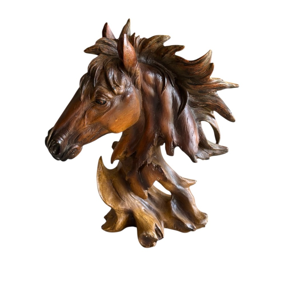Elegant Resin Horse Head Figure Brown 11 in